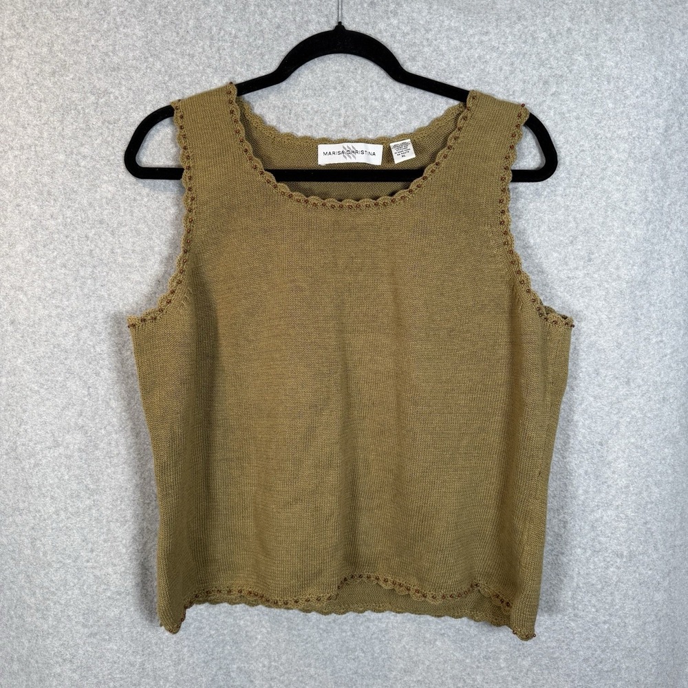 Marisa Christian Tank Top Womens XL Vintage Olive Green Beaded Knit - Picture 1 of 7